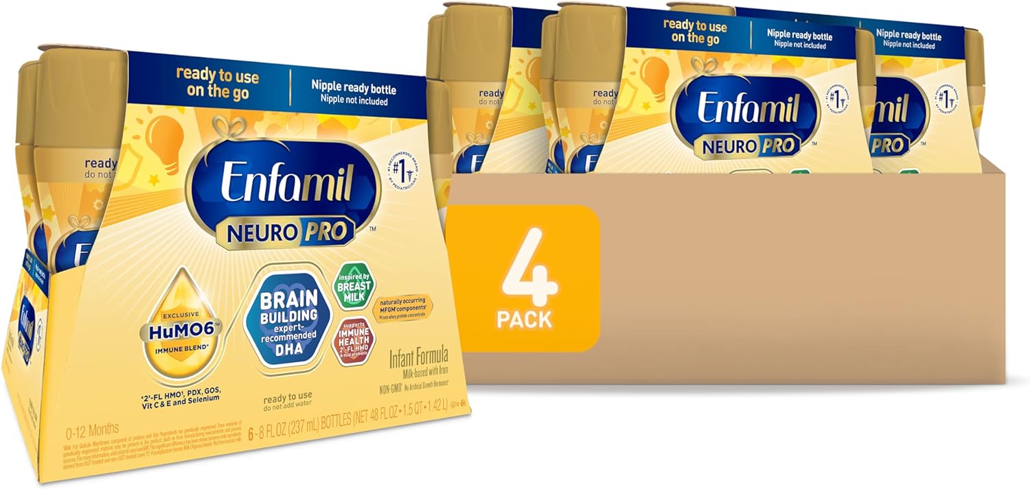 Enfamil NeuroPro Ready to Feed Baby Formula, Ready to Use, Brain and Immune Support with DHA, Iron and Prebiotics, Non-GMO, 8 Fl Oz,(Pack of 4)