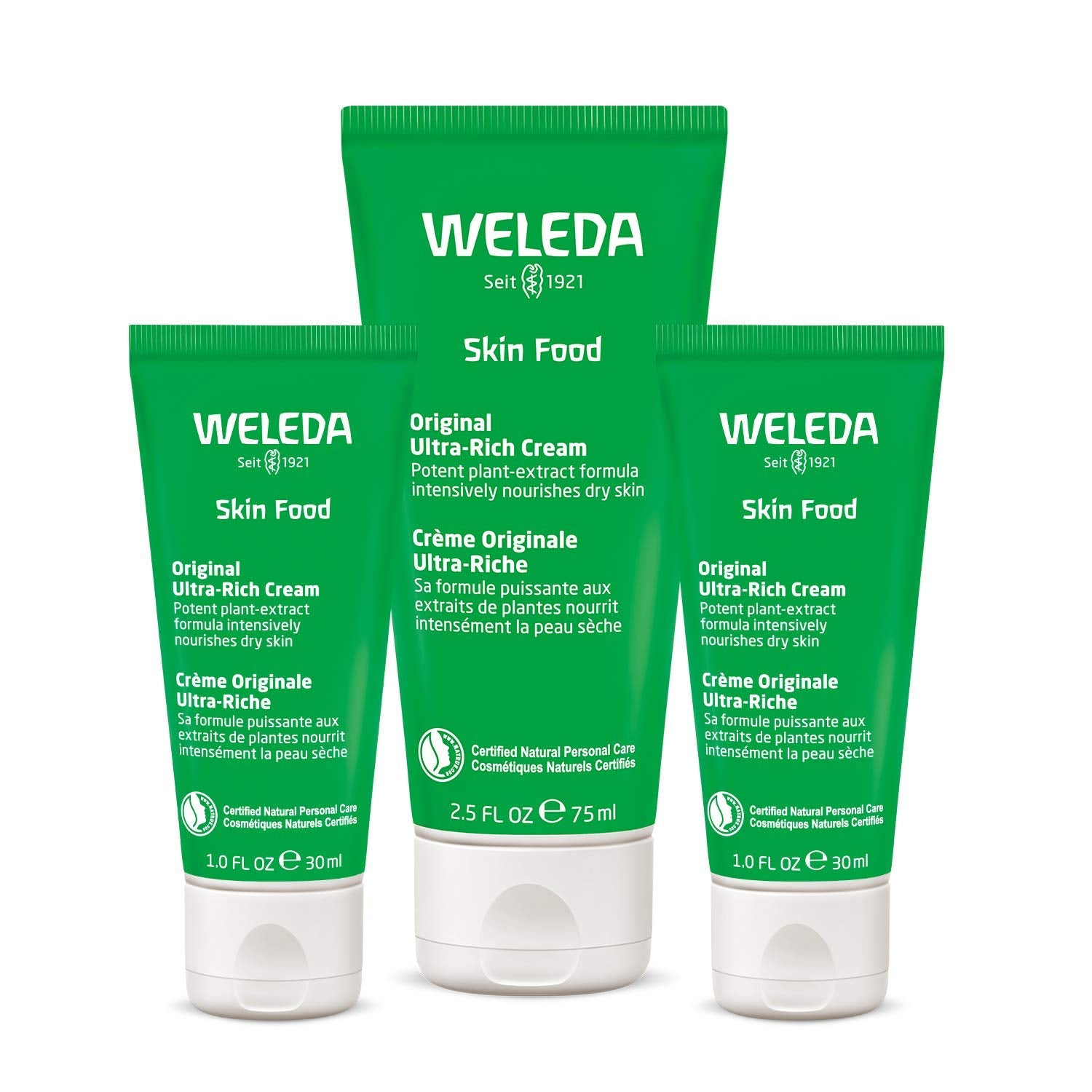 Weleda Skin Food Original Ultra-Rich Body Cream Trio, 3 Piece Set, 2.5 Fluid Ounce (Pack of 1), 1 Fluid Ounce (Pack of 2), Plant Rich Moisturizer and Lip Care with Chamomile and Calendula