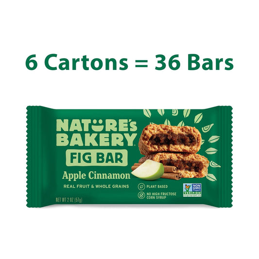 Nature’S Bakery Whole Wheat Fig Bars, Apple Cinnamon, Real Fruit, Vegan, Non-Gmo, Snack Bar, 6 Count (Pack Of 6)