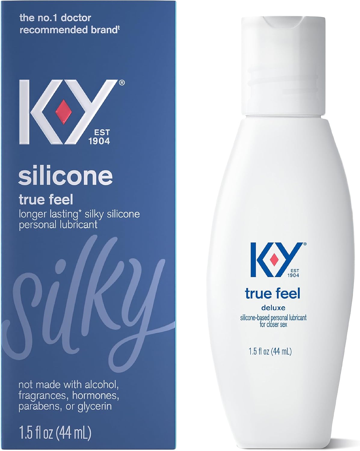 K-Y Silicone Lube True Feel 1.5 Fl Oz, Deluxe Personal Lubricant For Couples, Men, Women, Vaginal Moisturizer, Hormone & Paraben Free, Latex Condom Compatible