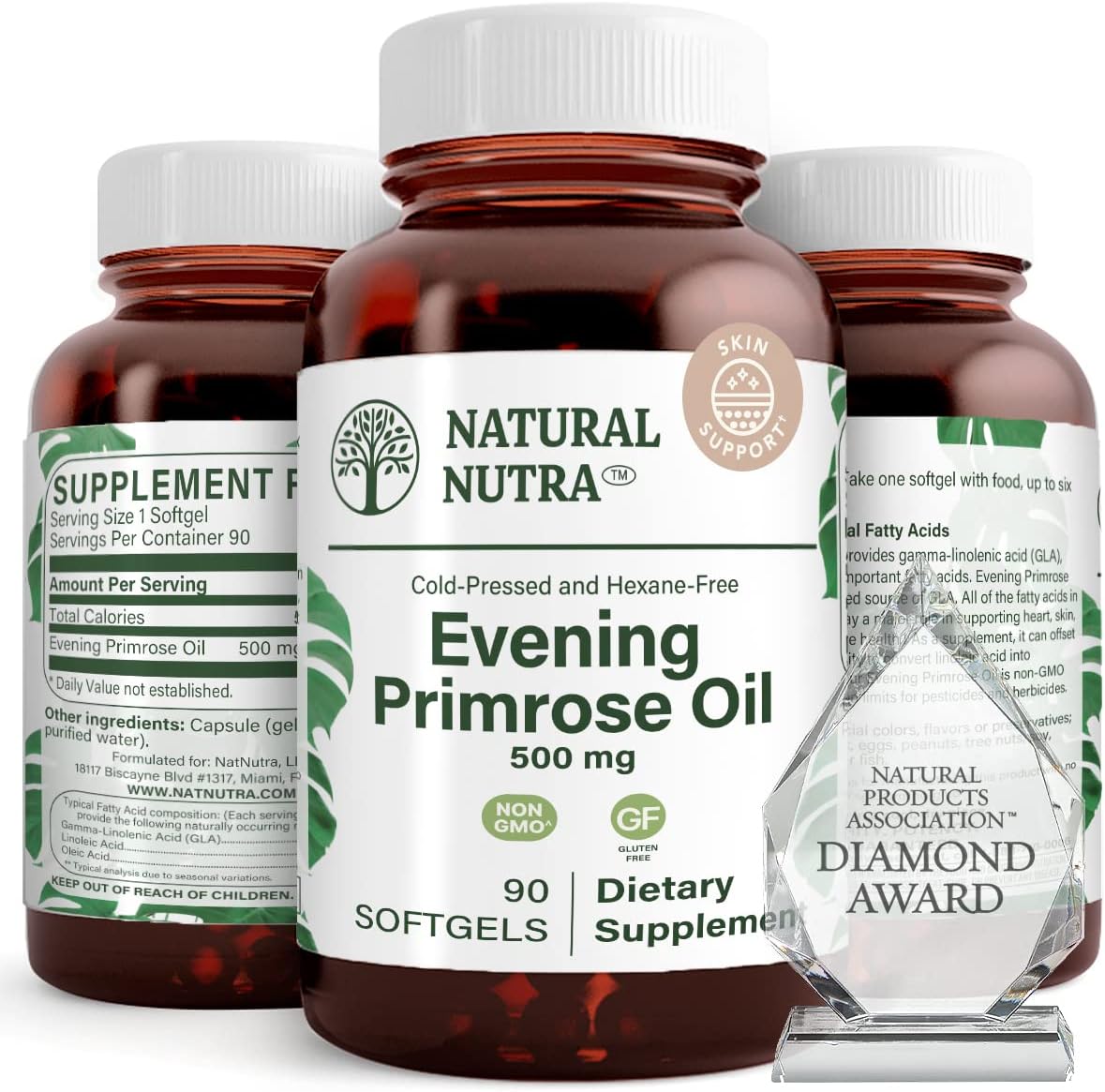 Natural Nutra Evening Primrose Oil Supplement From Fatty Acid, Nerve Health, Promote Heart Health, Skin Clarity, 500 Mg, 90 Softgel
