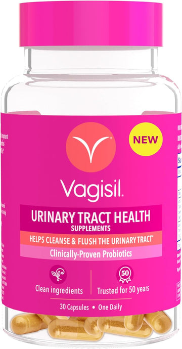 Vagisil Urinary Tract Health Supplements, Clinically-Proven Probiotics, Protects Urinary Tract Health, Clean Ingredients, Helps Cleanse and Flush UTI-Causing Bacteria, 1 Capsule Daily, 30 Capsules