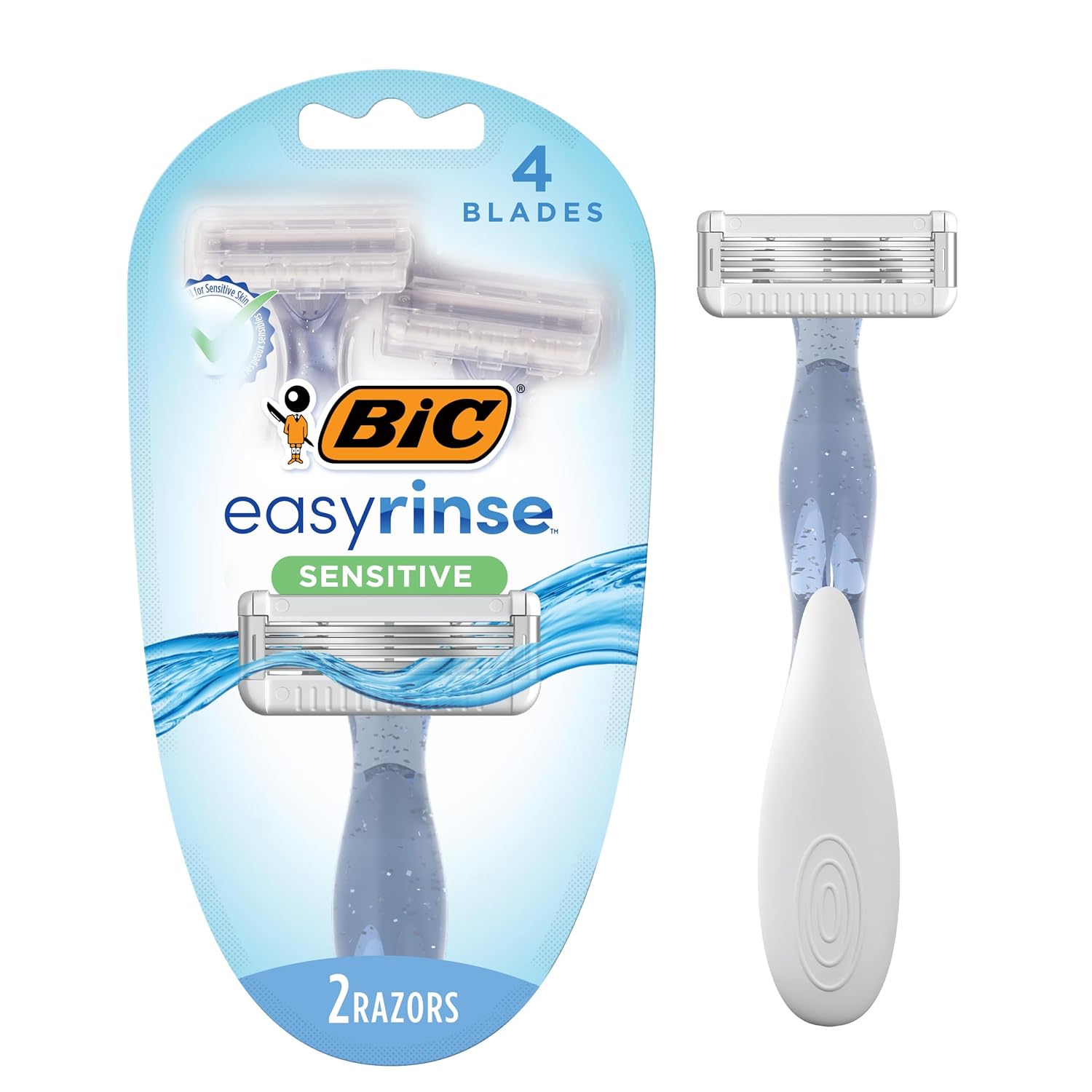 BIC EasyRinse Sensitive Anti-Clogging Women's Disposable Razors, Clinically Proven for Sensitive Skin, Shaving Razors With 4 Blades, 2 Count
