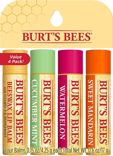 Burt'S Bees Lip Balm Multipack, Lip Balm Set With Beeswax, Cucumber Mint, Watermelon, Sweet Mandarin, Freshly Picked, 4X4.25G