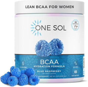 One Sol Bcaa & Electrolyte Powder For Hydration & Energy, All-Natural Formula, 100% Vegan, Non-Gmo, Gluten Free & Soy-Free, Promotes Muscle Growth & Recovery, Natural Blue Raspberry Flavor