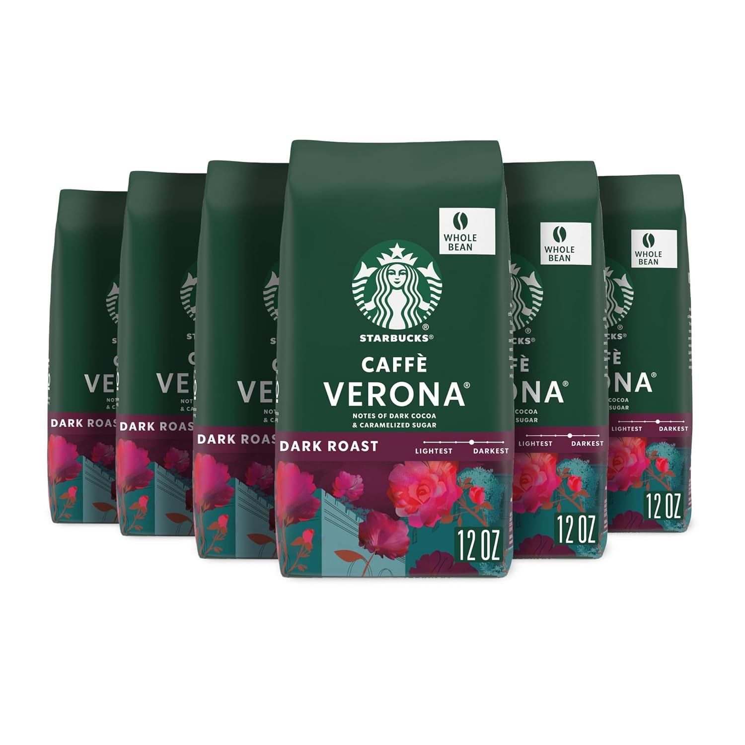 Starbucks Caffè Verona Dark Roast Whole Bean Coffee, 12-Ounce Bag (Pack Of 6)