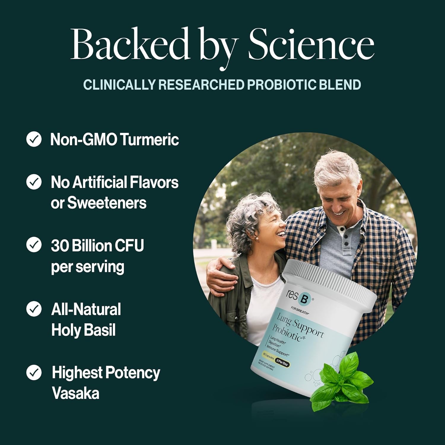 Resbiotic Resb Lung Support Probiotic Supplement - Lung Health Supplement For Smokers, Gut Health, Immune & Digestive Support, Respiratory Care, Holy Basil & Turmeric, Clinically Trialed - 60 Capsules : Health & Household