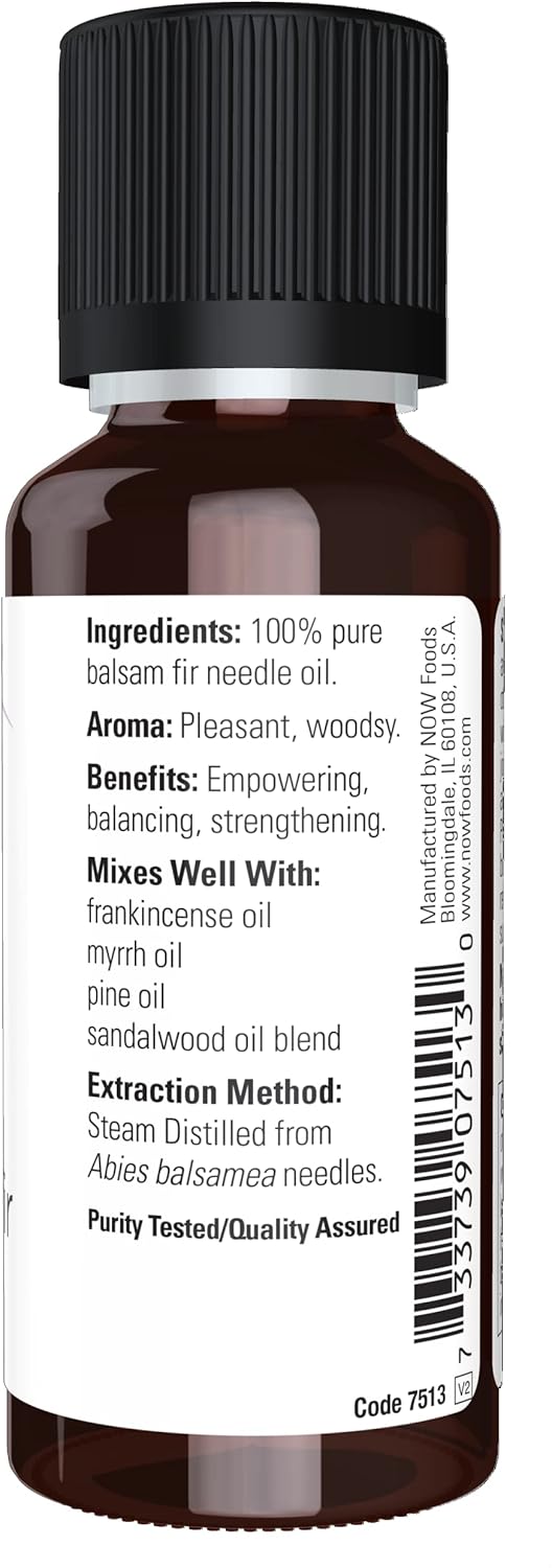 NOW Essential Oils, Balsam Fir Needle Oil, Woodsy Aromatherapy Scent, Steam Distilled, 100% Pure, Vegan, Child Resistant Cap, 1-