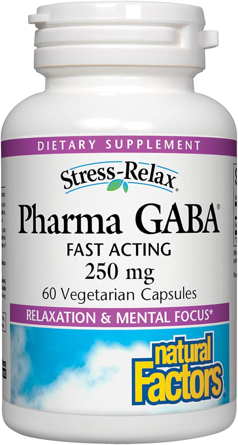 Natural Factors Stress-Relax Pharma Gaba 250 Mg, Non-Drowsy Stress Support For Relaxation And Mental Focus, 60 Vegetarian Capsules, 60 Capsules