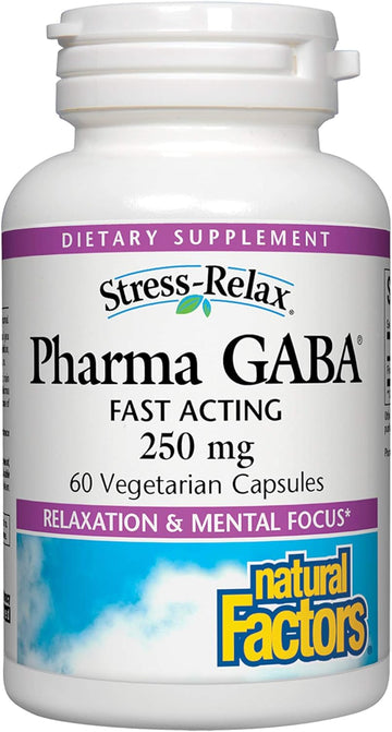 Natural Factors Stress-Relax Pharma Gaba 250 Mg, Non-Drowsy Stress Support For Relaxation And Mental Focus, 60 Vegetarian Capsules, 60 Capsules