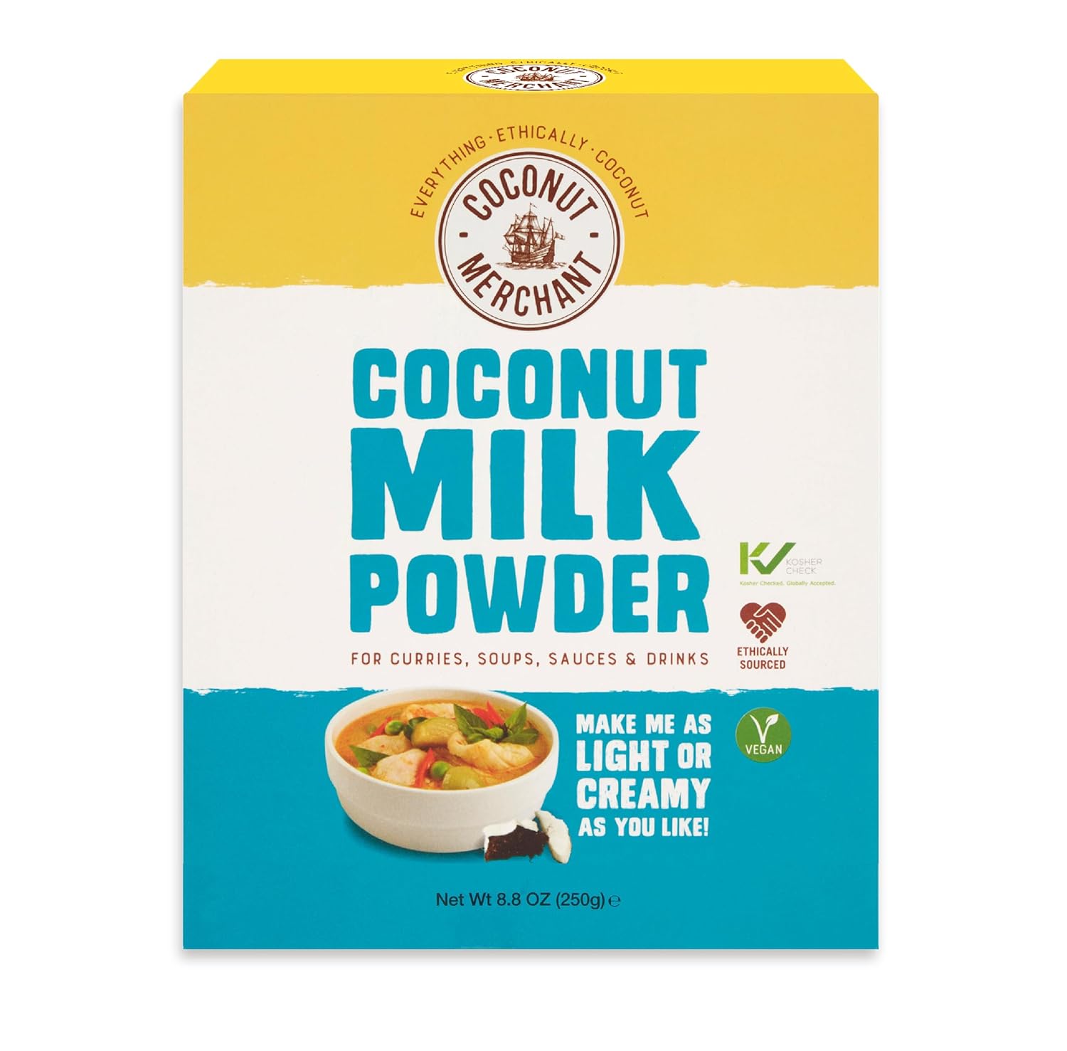 Coconut Merchant Coconut Milk Powder 250G Vegan Milk Powder Alternative For Curries, Soups, Sauces, Smoothies And Drinks | Vegan| Ethically Sourced| Versatile, Drink It, Add It, Stir It|