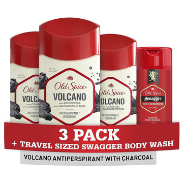 Old Spice Men'S Antiperspirant & Deodorant Volcano With Charcoal, 2.6Oz (Pack Of 3) With Travel-Size Swagger Body Wash