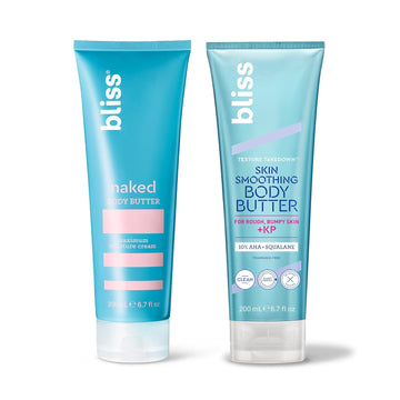 Bliss Fragrance Free Hydrating Body Mositurizer Duo: Naked Body Butter Unscented And Texture Takedown Skin Smoothing Lotion- Keratosis Pilaris Kp- For Rough Bummpy Skin