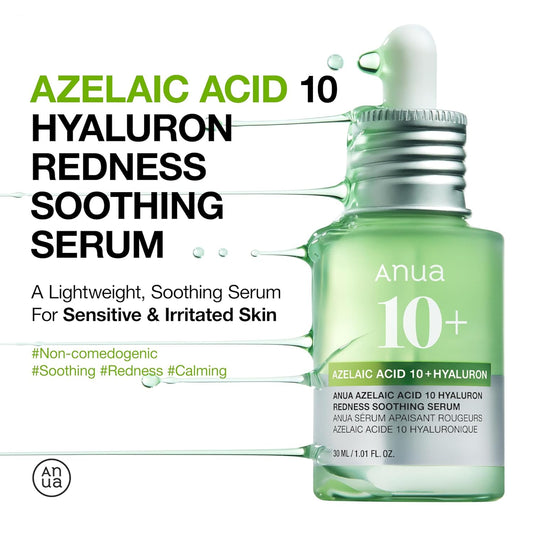 Anua Azelaic Acid 10 Hyaluron Redness Soothing Serum, Facial Serum For Sensitive Skin, Hyaluronic Acid, Niacinamide, Spot Care, Natural Color, Vegan, Korean Skincare (30Ml/ 1.01 Fl Oz.)