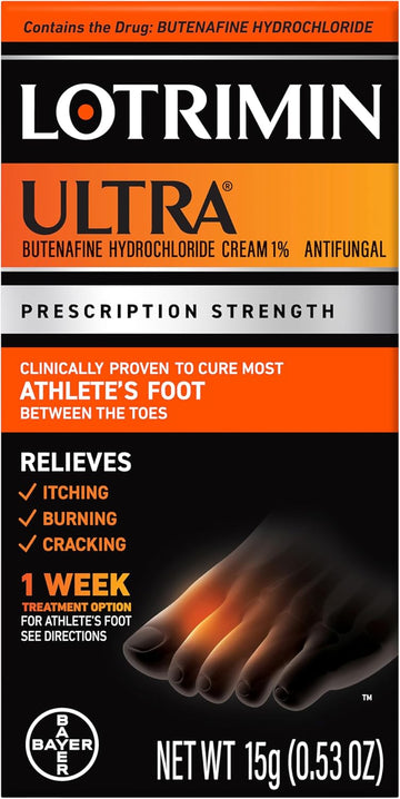 Lotrimin Ultra 1 Week Athlete'S Foot Treatment, Prescription Strength Butenafine Hydrochloride 1%, Cures Most Athlete’S Foot Between Toes, Cream, 53 Ounce (15 Grams) (Packaging May Vary)