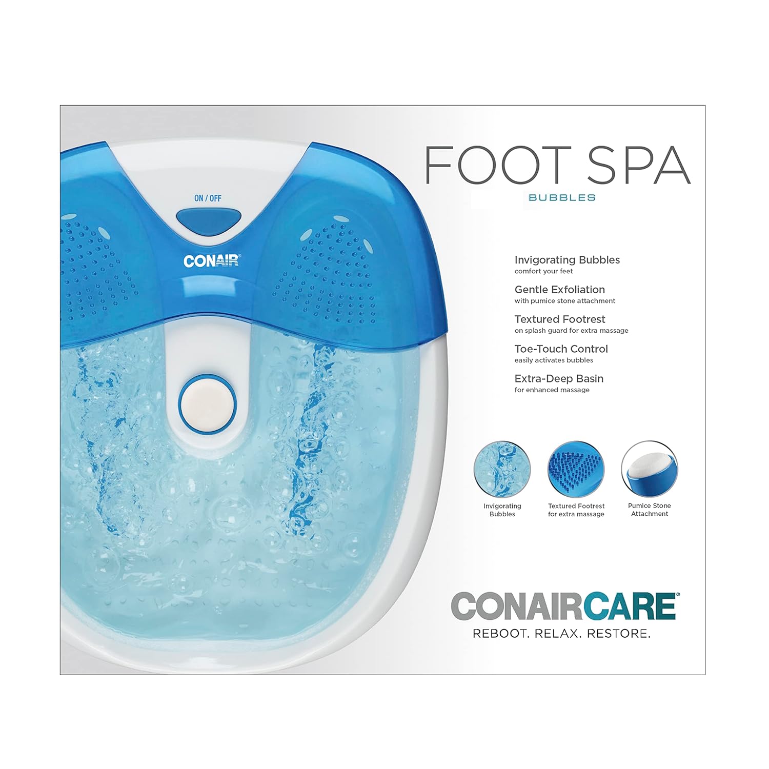 Conair Foot Spa Bath with Extra Deep Soak Basin, Massaging Bubbles, Pu