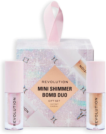Revolution Beauty Mini Shimmer Bomb Lip Duo Gift Set, 2-Piece Shimmer Lip Gift Set With Sheer Finish, Vegan & Cruelty-Free