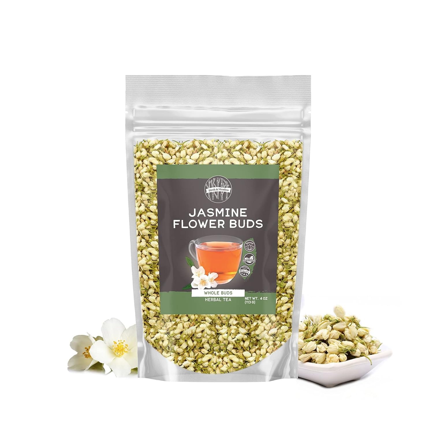 Birch & Meadow 4 Oz Of Jasmine Flower Buds, Dried, Tea Ingredient, No Added Scent