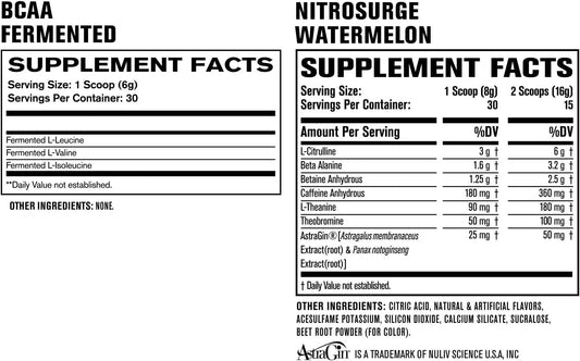 Jacked Factory Nitrosurge Pre-Workout In Watermelon & Bcaa In Fruit Punch For Muscle Building And Recovery