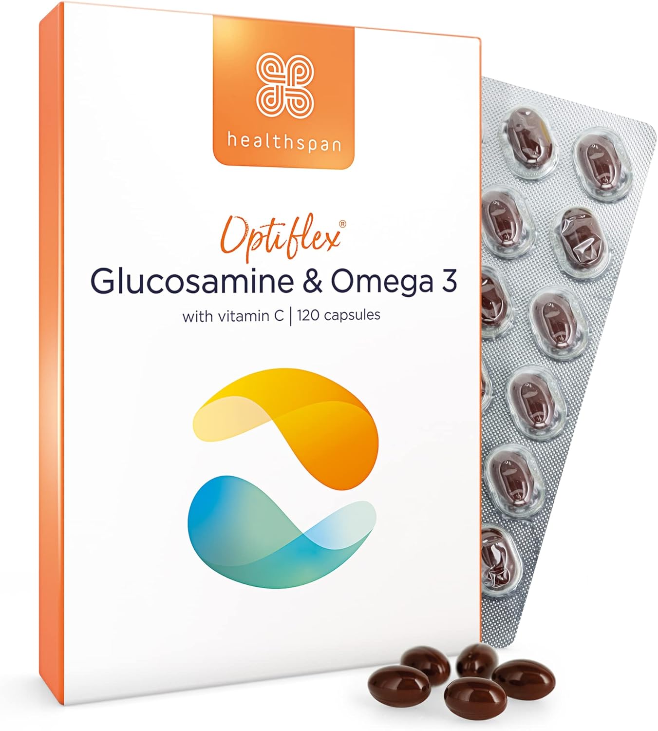Healthspan Glucosamine & Omega 3 | 120 Capsules | Joint Health | Added Vitamin C | 400Mg Optiflex Glucosamine Hci | 300Mg Omega 3 Fish Oil | Highly Purified & Sustainably Sourced