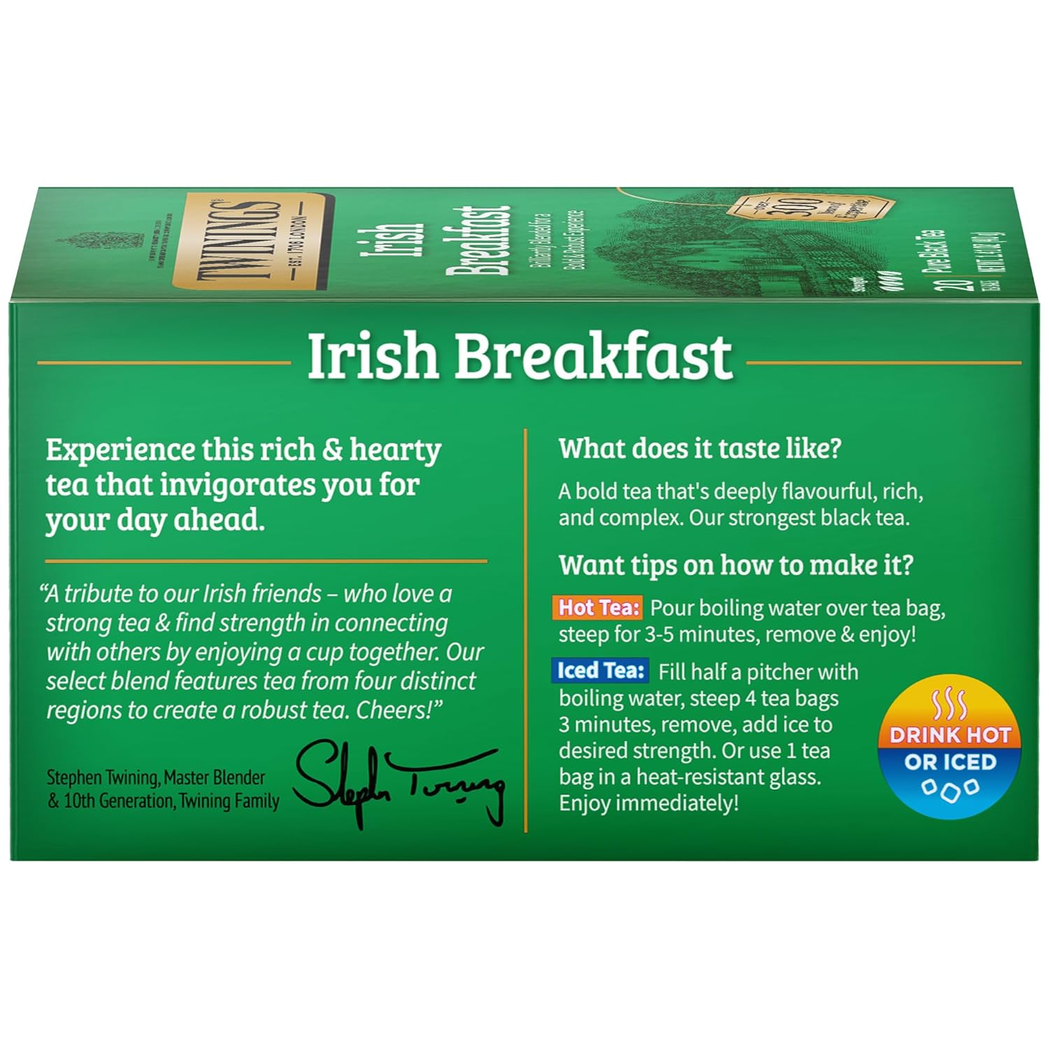 Twinings Irish Breakfast Individually Wrapped Tea Bags, 20 Count (Pack Of 6), Caffeinated, Flavourful, Robust Black Tea, Enjoy Hot Or Iced