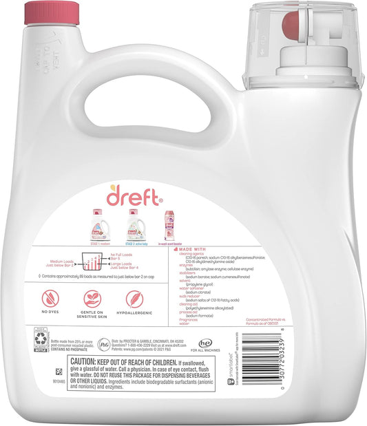 Dreft Stage 2: Active Baby Liquid Laundry Detergent, 89 Loads, 128 Fl Oz, Helps Remove 99% Of Baby Food Stains