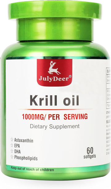 2 Bottles Antarctic Krill Oil 1000 Mg With Omega-3S Epa, Dha, Astaxanthin And Phospholipids 60 Softgels Supplement No Fishy Aftertaste For Joint, Heart, Brain And Immunity - 120 Softgels