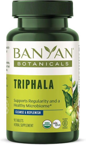Banyan Botanicals Triphala Tablets - Organic Triphala With Amla, Haritaki & Bibhitaki – For Digestion, Elimination & Healthy Gut Microbiome* – 180 Tablets – Non-Gmo Sustainably Sourced Vegan