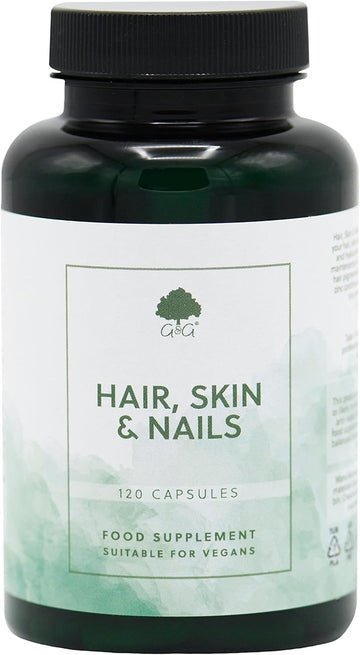 Hair, Skin & Nails - Vegan Beauty Supplement - 120 Capsules - Non-Gmo, Made In The Uk By G&G Vitamins