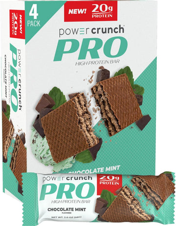 Power Crunch Pro Protein Wafer Bars, High Protein Snacks With Delicious Taste, Chocolate Mint, 2.0 Ounce (4 Count)