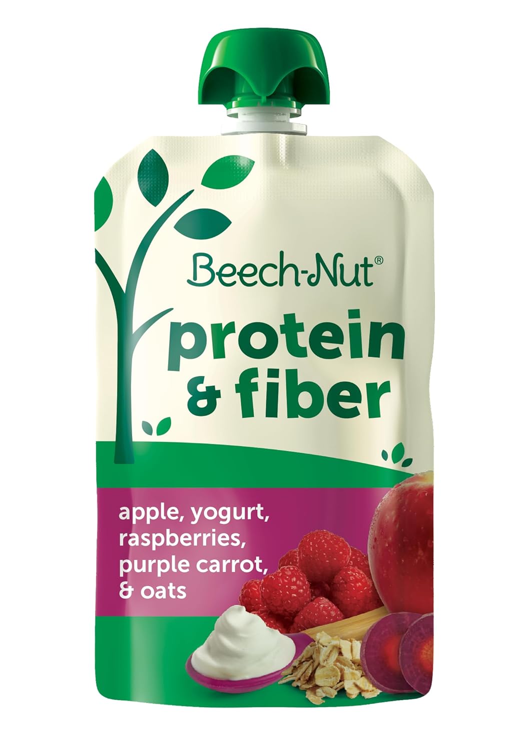 Beech-Nut Baby & Toddler Food Pouches With Protein And Fiber, Apple Yogurt Raspberry Purple Carrot & Oat Puree, 3.5 Oz (12 Pack)