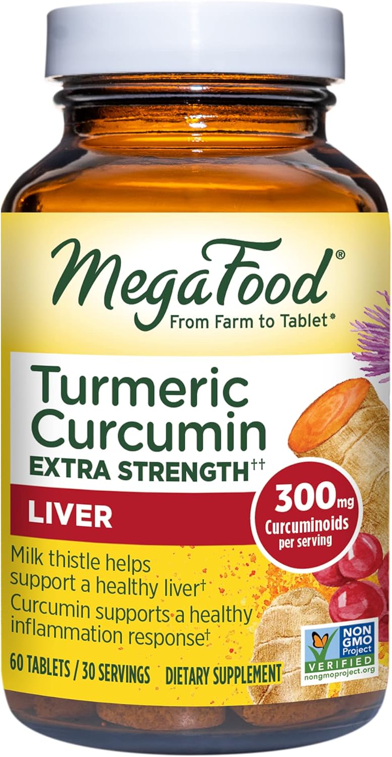 Megafood Turmeric Curcumin Extra Strength - Liver Support - Turmeric Curcumin With Black Pepper And Milk Thistle Extract - Vegan - Made Without 9 Food Allergens - 60 Tablets (30 Servings)