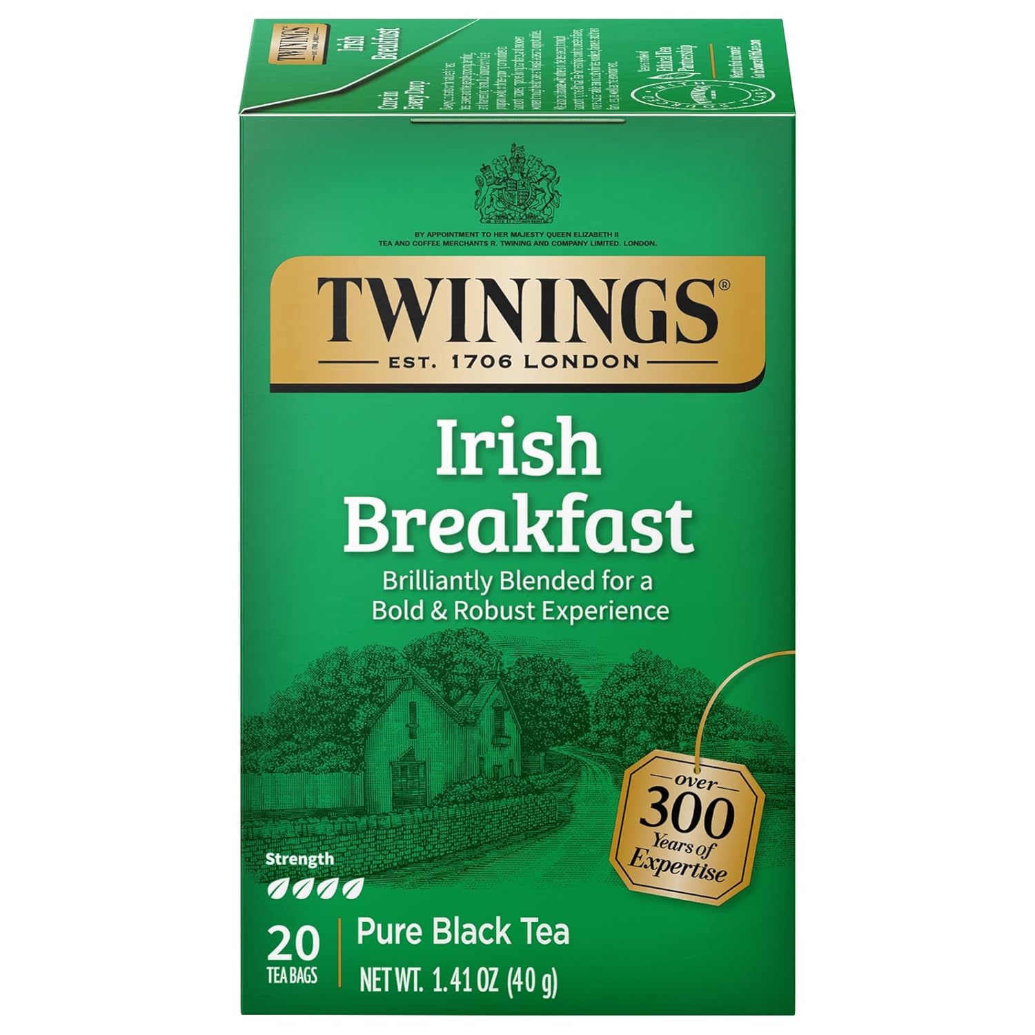 Twinings Irish Breakfast Individually Wrapped Tea Bags, 20 Count (Pack Of 6), Caffeinated, Flavourful, Robust Black Tea, Enjoy Hot Or Iced