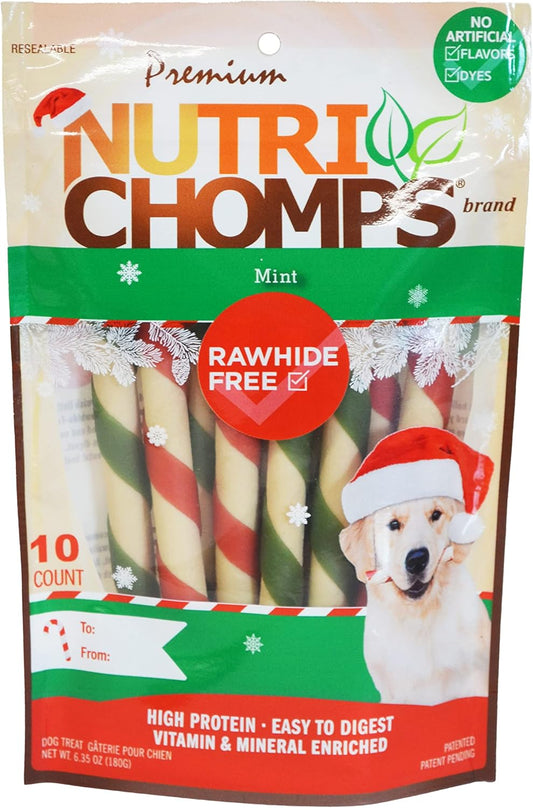 Nutrichomps Dog Chews, 5-Inch Holiday Twists, Mint, 10 Count, Red/Green, (Nt105V)