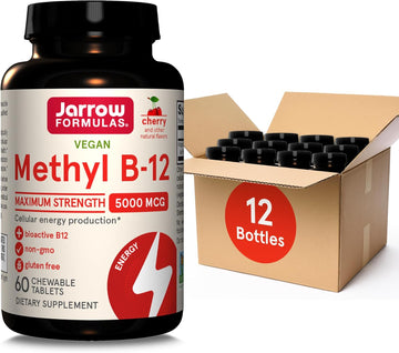 Jarrow Formulas Maximum Strength Methyl B-12 5000 Mcg, Dietary Supplement For Cellular Energy Production And Brain Health Support, 60 Cherry-Flavored Chewable Tablets, 60 Day Supply, Pack Of 12