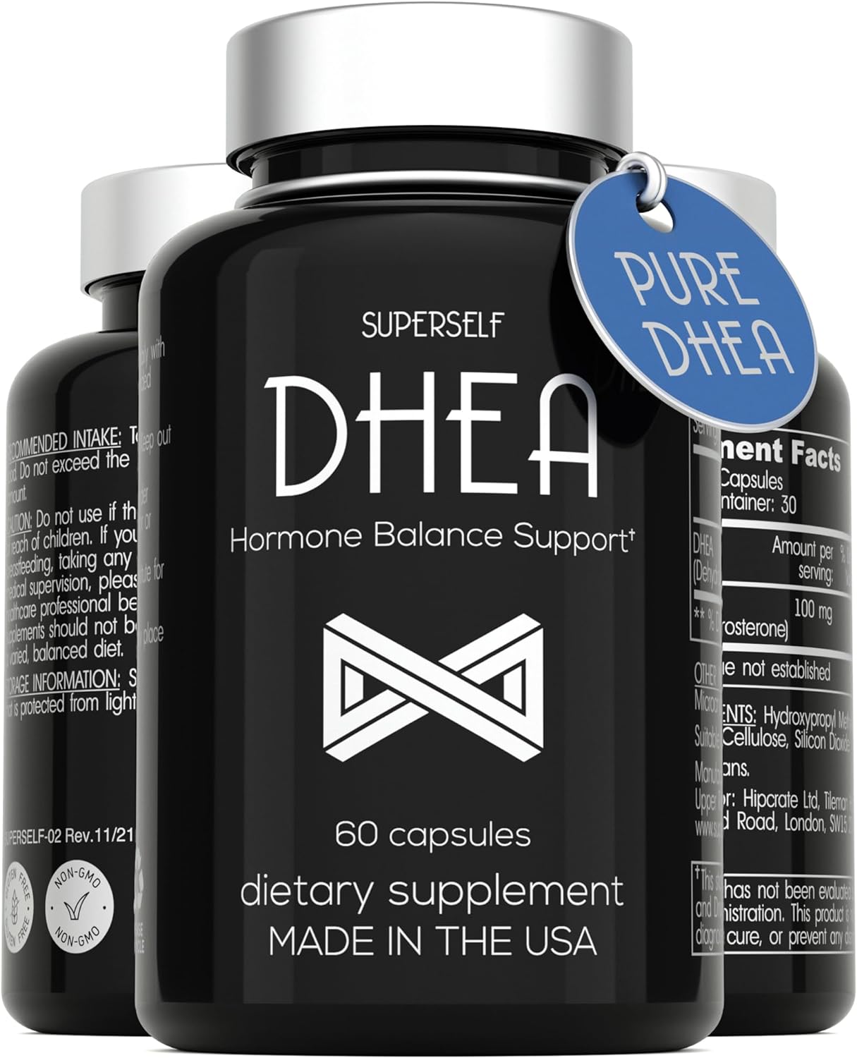 DHEA 100mg - 60 Capsules - Micronized DHEA Supplement for Women & Men - Pure, Natural & Vegan - Made in USA - High Strength Hormone Balance Support Supplements - Non-GMO