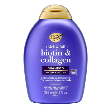 Ogx Thick & Full + Biotin & Collagen Volumizing Shampoo, Nutrient-Infused Hair Shampoo With Vitamin B7 Biotin Gives Hair Volume & Body For 72+ Hours, Sulfate-Free Surfactants, 13 Fl. Oz