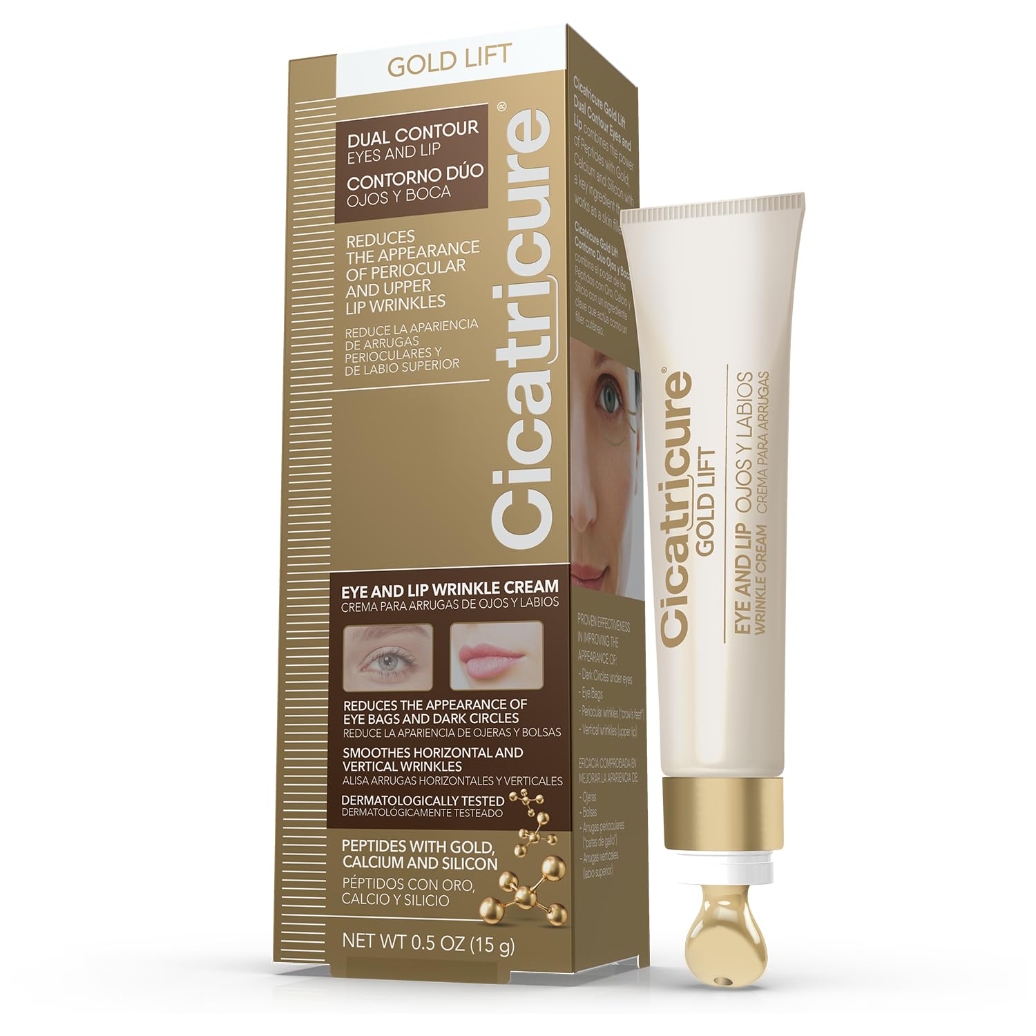 Cicatricure Gold Lift Dual Contour Eye And Lip Wrinkle Cream, Anti Aging Skin Care To Reduce Dark Circles, Puffiness & Expression Lines, 0.5 Ounce