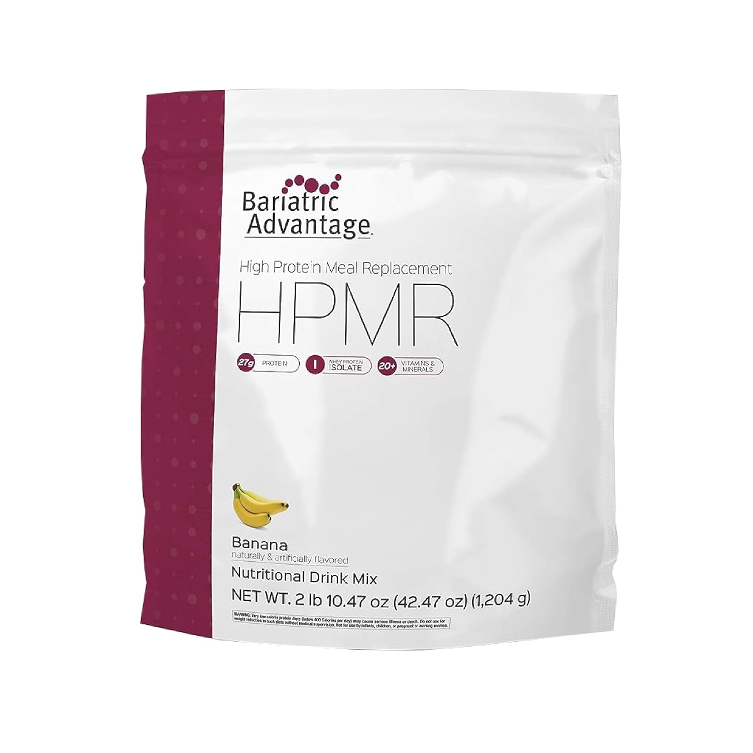 Bariatric Advantage High Protein Meal Replacement Drink Mix, Protein Powder Whey Isolate For Gastric Bypass And Sleeve Gastrectomy Patients, 27G Protein, Lactose Free - Banana - 28 Servings