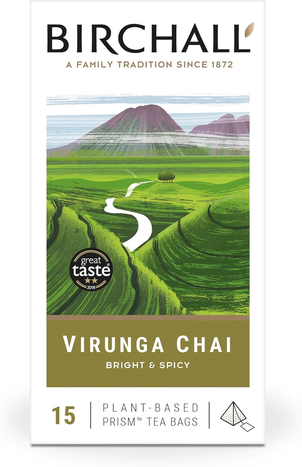Birchall Tea Bags, Virunga Chai, Spiced Black Tea Bursting With Spicy Flavors, Gift For Tea Lovers, 1 Pack Of 15 Plant Based Prism Tea Bags