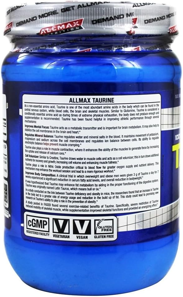 Taurine, Vegan + Gluten-Free, Unflavored, 3,000 mg, 14.11 oz (400 g), ALLMAX : Health & Household