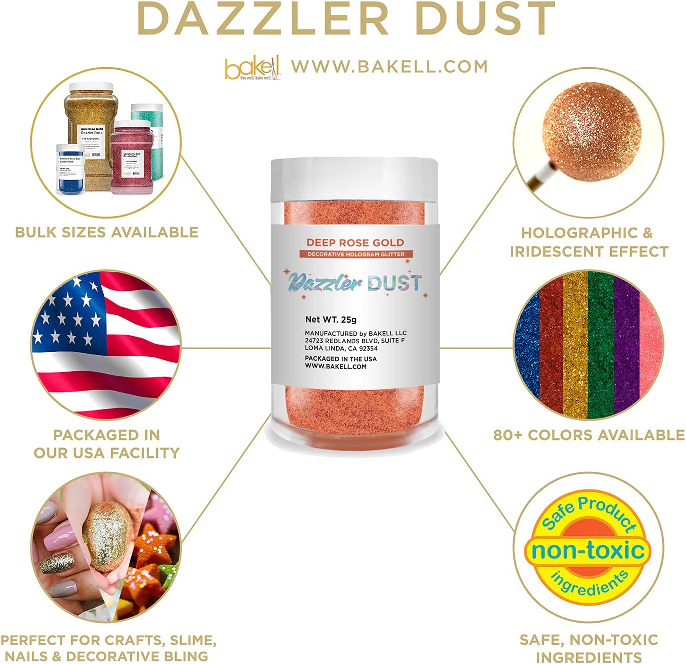 Bakell Dazzler Dust Art & Craft Glitter, 25G Jar Bulk | Dazzler Dust | Non-Toxic Decorating Glitter | Arts, Crafts, Slime, Glue, Paint, Face & Body (Red Hologram) : Grocery & Gourmet Food