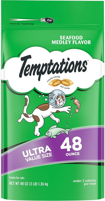 Temptations Classic Crunchy And Soft Cat Treats Seafood Medley Flavor, 48 Oz. Pouch