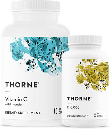 Thorne Essential Vitamins Bundle: Vitamin C & D-5000 Complex - Immune, Bone Health, And Energy Support - 60 To 90 Servings