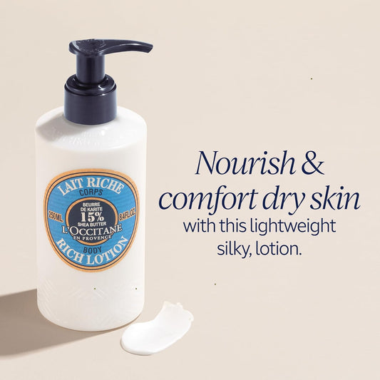 L'Occitane Moisturizing 15% Shea Butter Body Rich Lotion: Nourish And Comfort, Protect From Dryness, Sensitive-Skin And Family Friendly