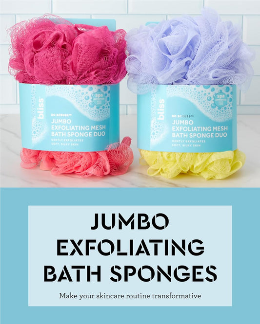 Bliss Women's Loofah - 4 Pack Exfoliating Mesh Shower Scrubber - Large Bath Sponge Body Pouf