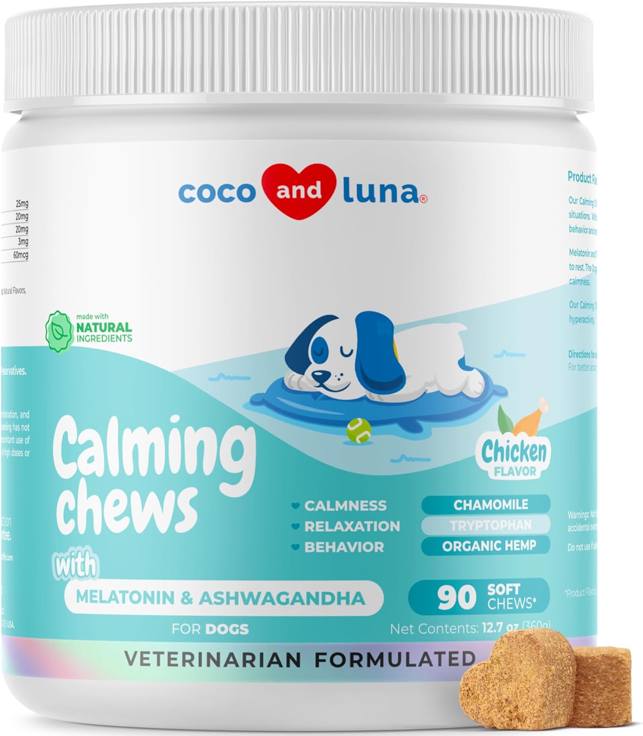 Calming Chews For Dogs Composure & Relaxation - 90 Soft Chews - With Hemp, Melatonin & Ashwagandha For Anxiety Relief, Separation Stress, Noise, Thunder, And Barking