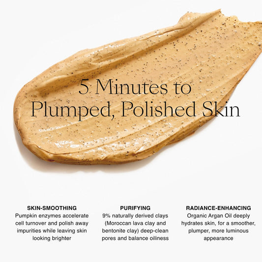 Josie Maran Pumpkin Enzyme Plumping Exfoliating Face Mask - Smooth & Plump Skin in 5 Minutes with Argan Oil, Pumpkin Extract & Bentonite Clay for Oily Skin Control (2 oz / 56 g)