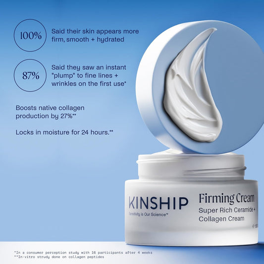 Kinship Super Rich Collagen + Ceramide Firming Cream | Anti Aging, Hydrating Face Moisturizer For Sensitive Skin | Wrinkle Cream - Smooth Fine Lines | Synthetic Fragrance-Free | Derm Approved, (1.7Oz)