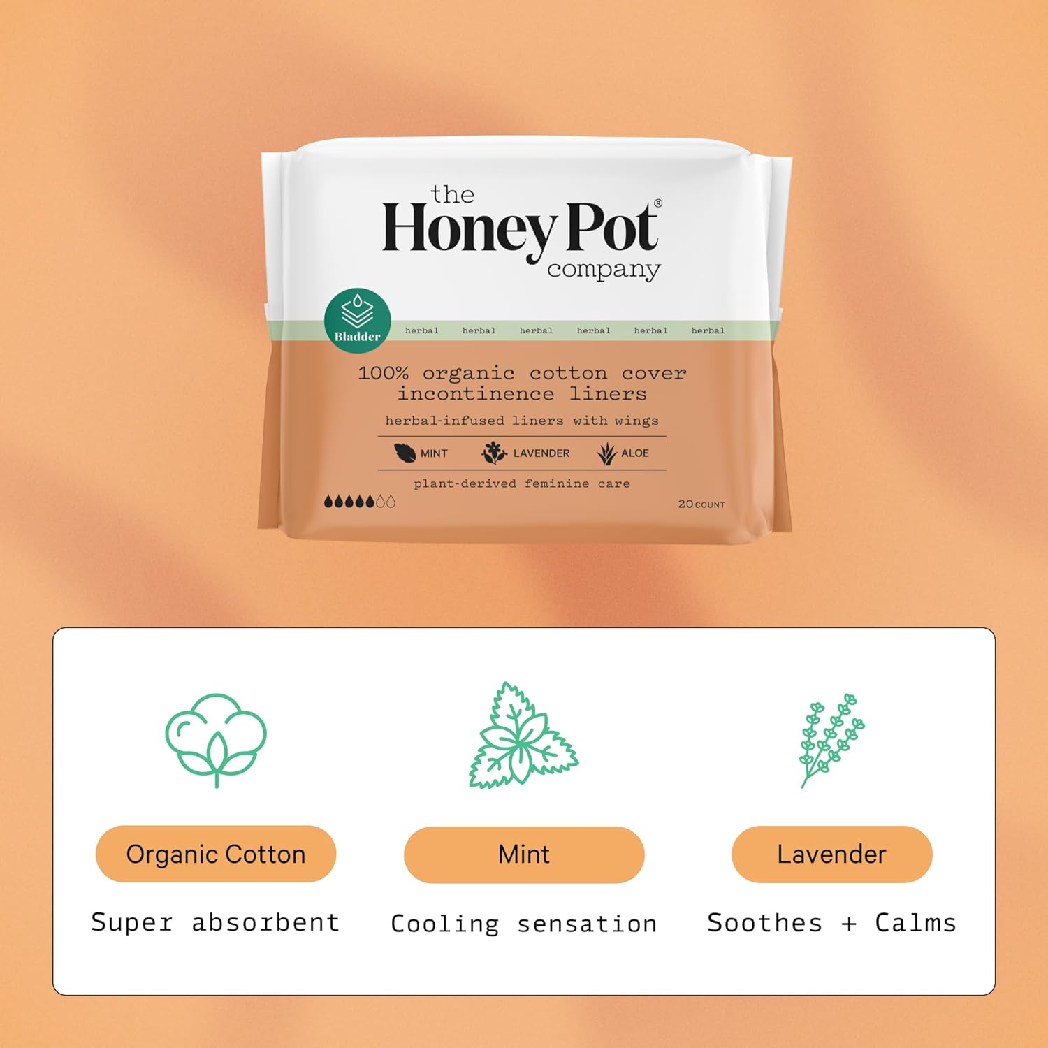 The Honey Pot Company - Postpartum Pads & Incontinence Panty Liners Bundle - Infused w/Essential Oils for Cooling Effect & Ultra-Absorbant - Postpartum Essentials - Feminine Care - FSA Eligible : Health & Household